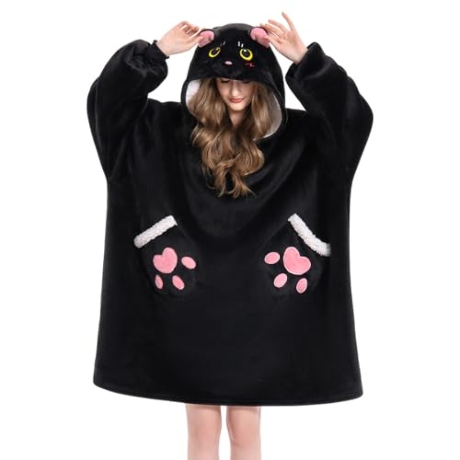 OLAOLA Black Cat Wearable Blan - огляд і ціна Sherpa Hoodie Fleece