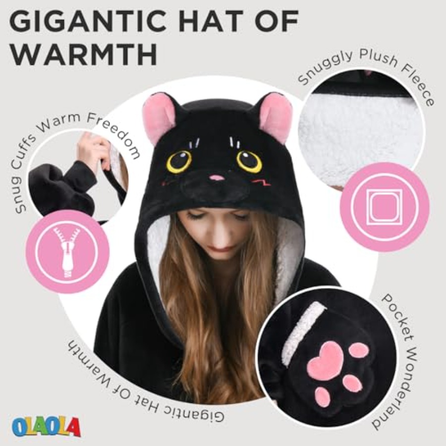 OLAOLA Black Cat Wearable Blan - огляд і ціна Sherpa Hoodie Fleece