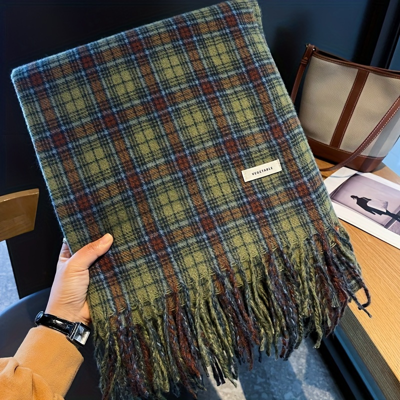 Vintage Green Plaid Tassel Sca - огляд і ціна Wool Scarf Men