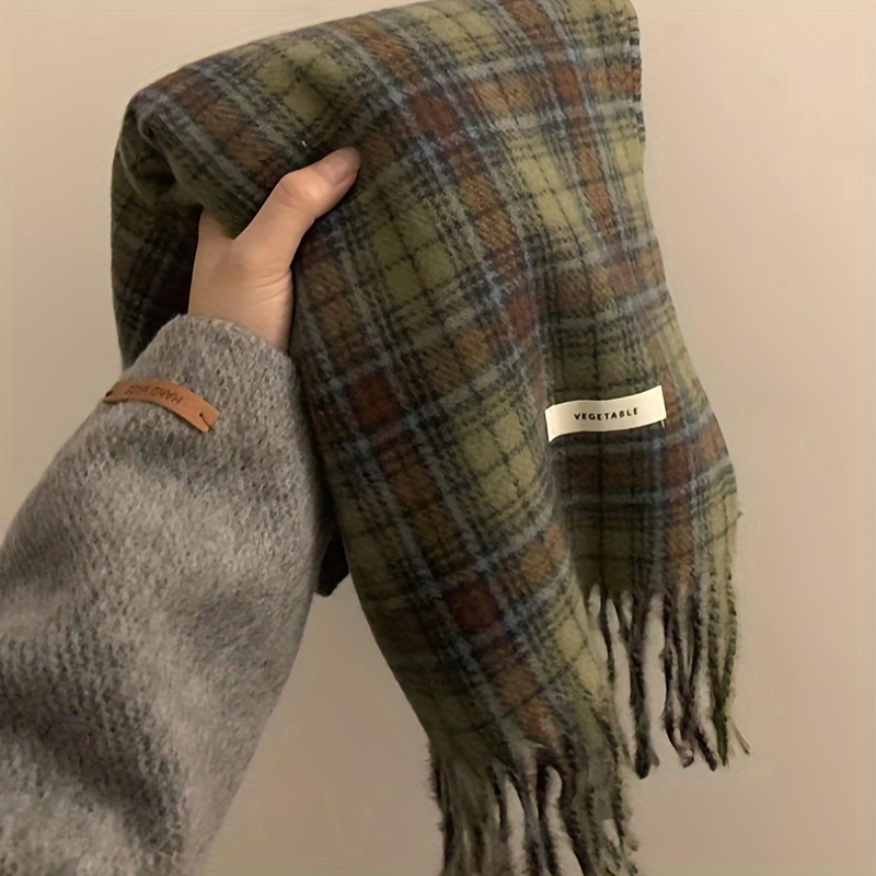 Vintage Green Plaid Tassel Sca - огляд і ціна Wool Scarf Men