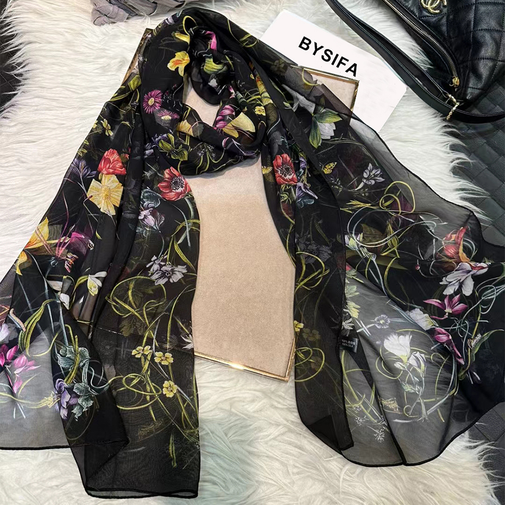 BYSIFA|New Black Pure Silk Wom - огляд і ціна Shawl Wrap Winter
